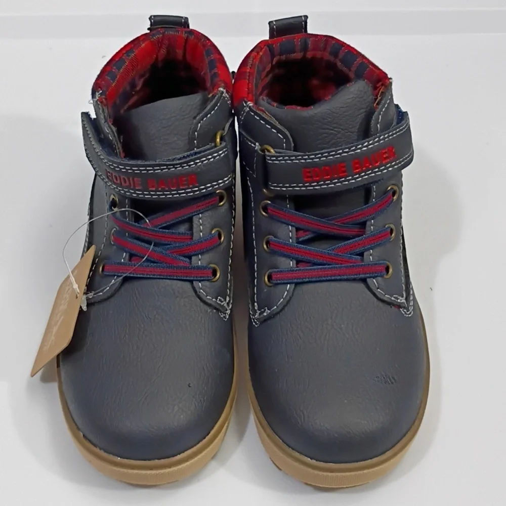 EDDIE BAUER Toddler Boys Navy and Red High-Top Sneaker Boots Size 12 NWT